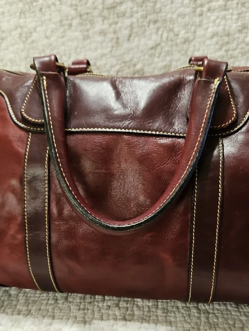 Holland Sport USA Burgundy Leather Travel Weekender Duffle Bag 17